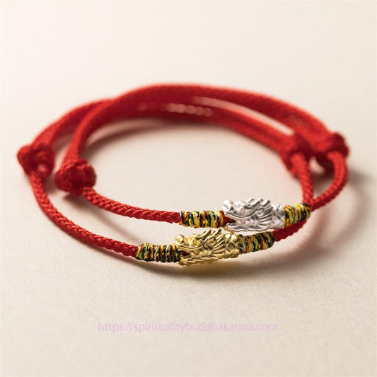 Ancient Tibetan Buddhist Red String Tradition  925 Sterling Silver Year of the Dragon Luck Strength Red Rope Bracelet