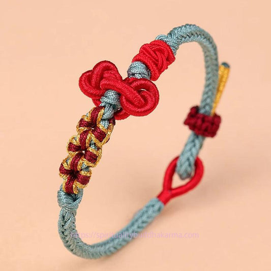 Ancient Tibetan Buddhist Red String Tradition  Handmade Wenchang Knot Luck Strength Braided Rope Bracelet