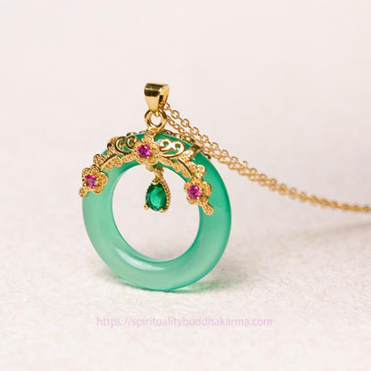 Golden Energy Citrine Green Chalcedony Peace Buckle Design Strength Necklace Pendant