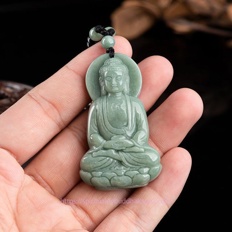 Jade  Amitabha Buddha Jade Amulet Compassion String Necklace