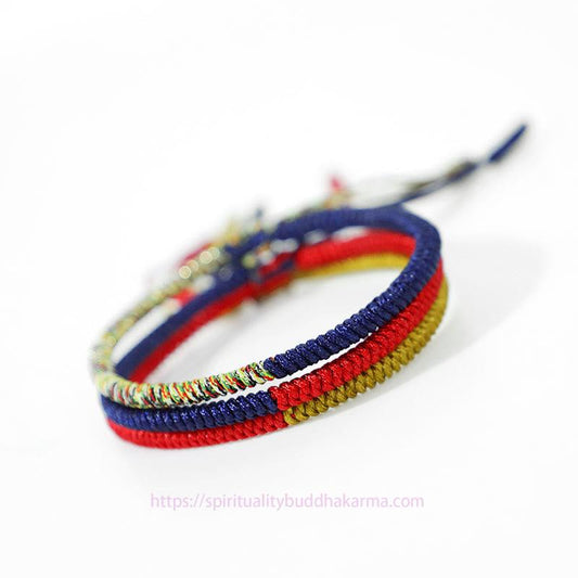 Ancient Tibetan Buddhist Red String Tradition  Tibet Handmade Multicolor King Kong Knot Faith Protection Braided Two-Color String Bracelet
