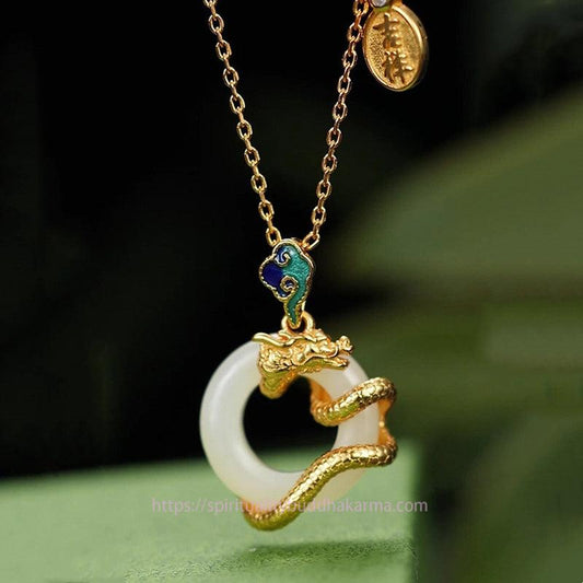 Jade  Year Of The Dragon 925 Sterling Silver Hetian White Jade Peace Buckle Auspicious Clouds Success Necklace Pendant