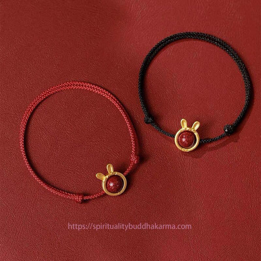 Ancient Tibetan Buddhist Red String Tradition  Handmade Rabbit Tiger Cinnabar Keep Away Evil Spirits Braided String Bracelet