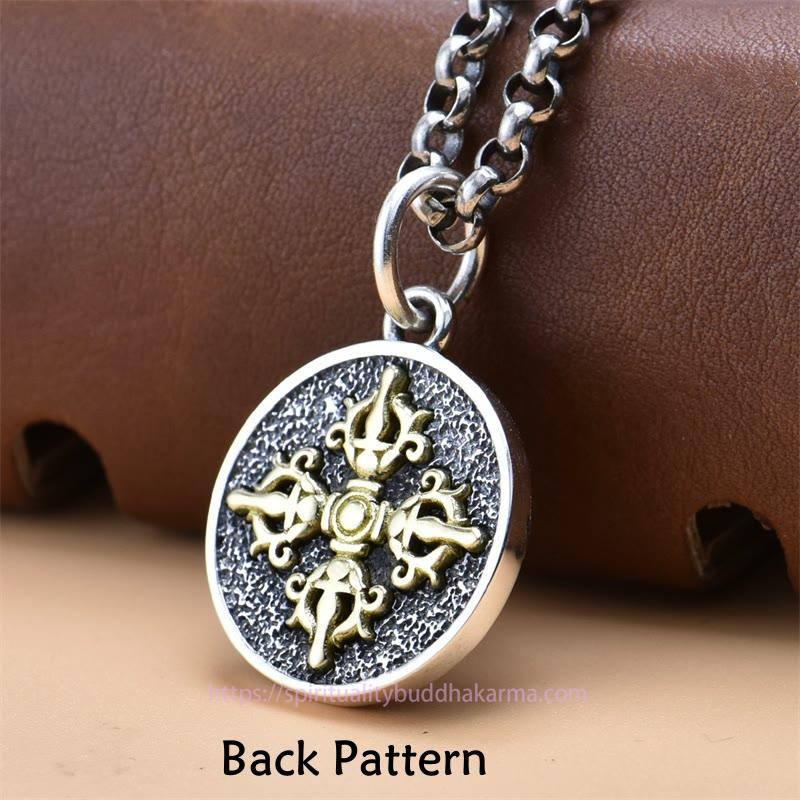 Buddha Energy Necklace 925 Sterling Silver Green Tara Double Dorje Vajra Protection Necklace Pendant
