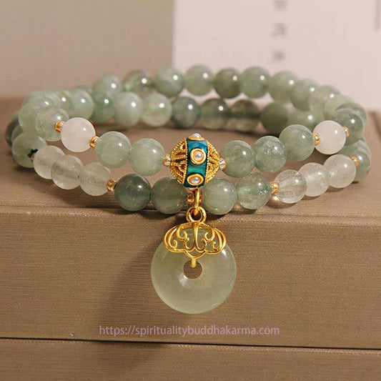 Spirituality Buddha Karma Green Aventurine Peace Buckle Charm Luck Double Wrap Bracelet