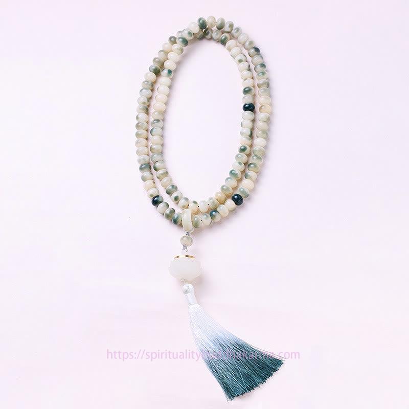 Spirituality Buddha Karma Natural 108 Mala Beads Bodhi Seed Lotus Engraved Wisdom Tassel Bracelet