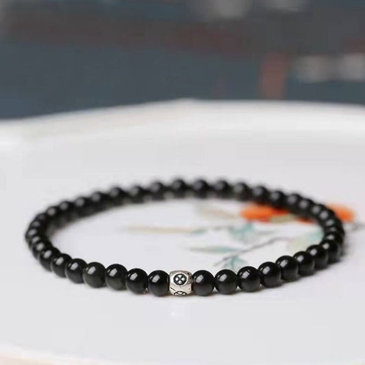 Spirituality Buddha Karma Natural Black Obsidian Smoky Quartz Purification Strength Bracelet