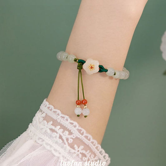 Jade  Jade Peach Blossom Flower Luck Bracelet