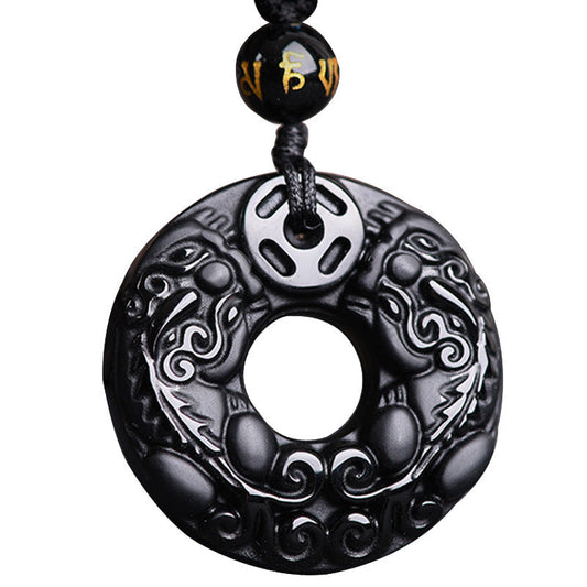 Spirituality Buddha Karma Pixiu Obsidian Wealth Pendant Necklace