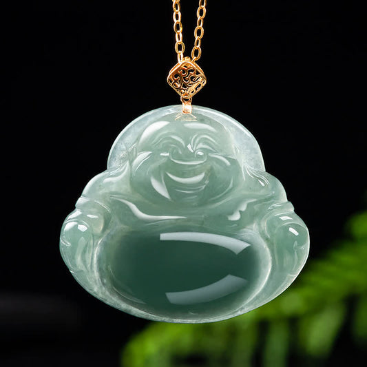 Buddha Energy Necklace Laughing Buddha Natural Jade Prosperity Abundance Necklace Pendant