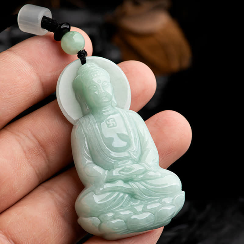 Jade  Amitabha Buddha Jade Amulet Compassion String Necklace