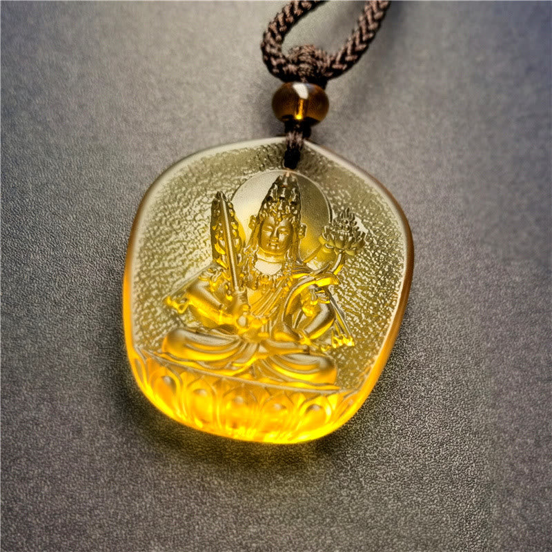Buddha Energy Necklace Chinese Zodiac Natal Buddha Blessing Liuli Crystal Compassion Necklace Pendant