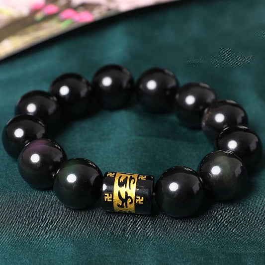 Spirituality Buddha Karma Rainbow Obsidian Om Mani Padme Hum Swastika Positive Bracelet