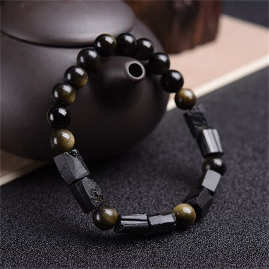 Spirituality Buddha Karma Gold Sheen Obsidian Black Tourmaline Wealth Bracelet