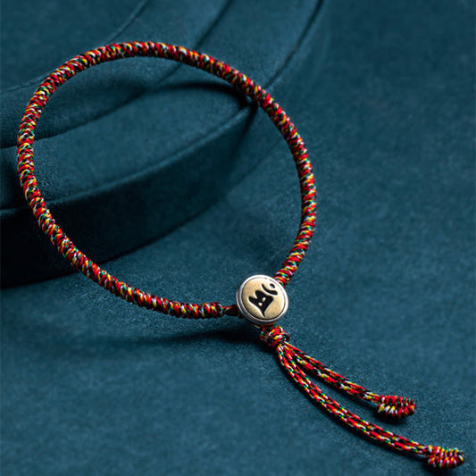 Ancient Tibetan Buddhist Red String Tradition  Handmade 925 Sterling Silver Chinese Zodiac Natal Buddha Protection Colorful Rope Bracelet