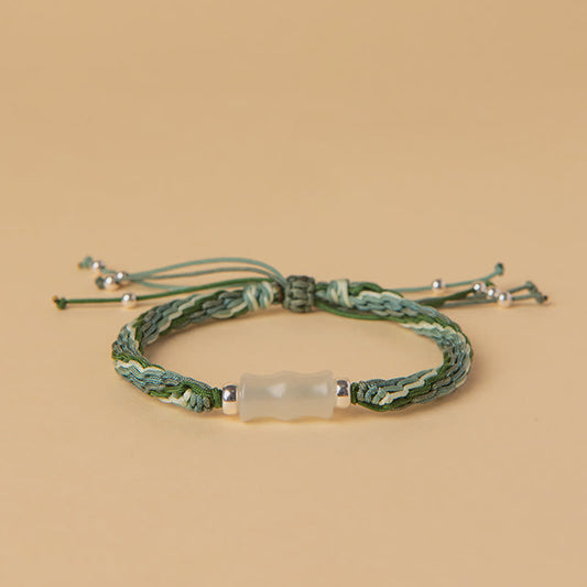 Jade  White Jade Bamboo Reincarnation Knot Wealth Luck Strength String Bracelet
