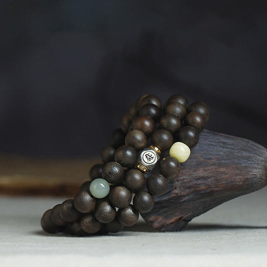 Spirituality 925 Sterling Silver Chinese Zodiac Natal Buddha Kalimantan Agarwood Jade Amber 999 Gold Red Agate Balance Bracelet