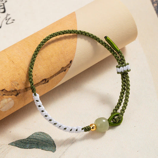 Ancient Tibetan Buddhist Red String Tradition  925 Sterling Silver Hetian Jade Bead Luck Braided Rope Bracelet