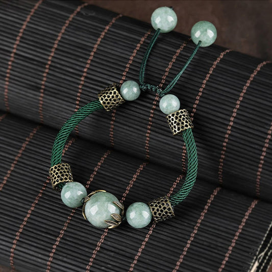 Ancient Tibetan Buddhist Red String Tradition  Handmade Green Rope Luck Jade Bead Prosperity Bracelet