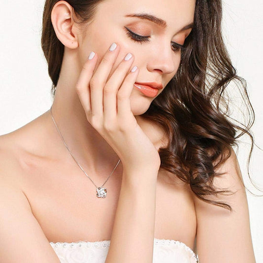 Fashion 18ct White Gold Plated on Silver Crazy Lingering Love Pendant.18 inches,Italian Box Chain Necklace Women Jewelery