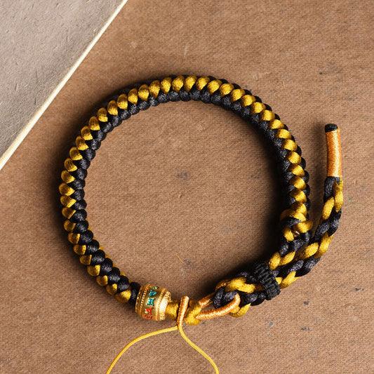 Ancient Tibetan Buddhist Red String Tradition  Handmade Tibetan Black Gold Dragon Scale Rope Om Mani Padme Hum Purity Bracelet