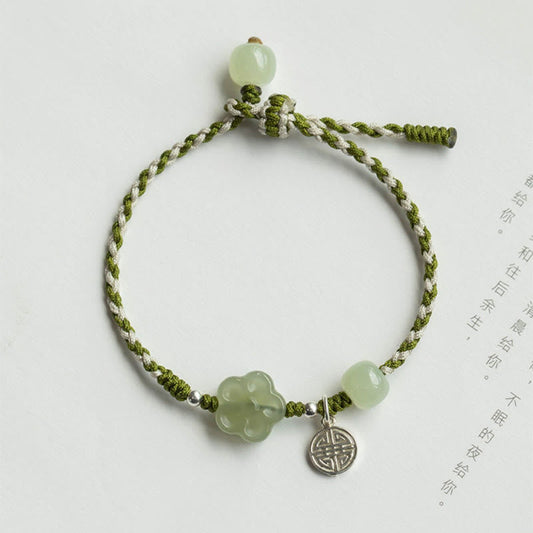 Jade  Handmade Plum Blossom Flower Jade Luck Prosperity Braided Bracelet