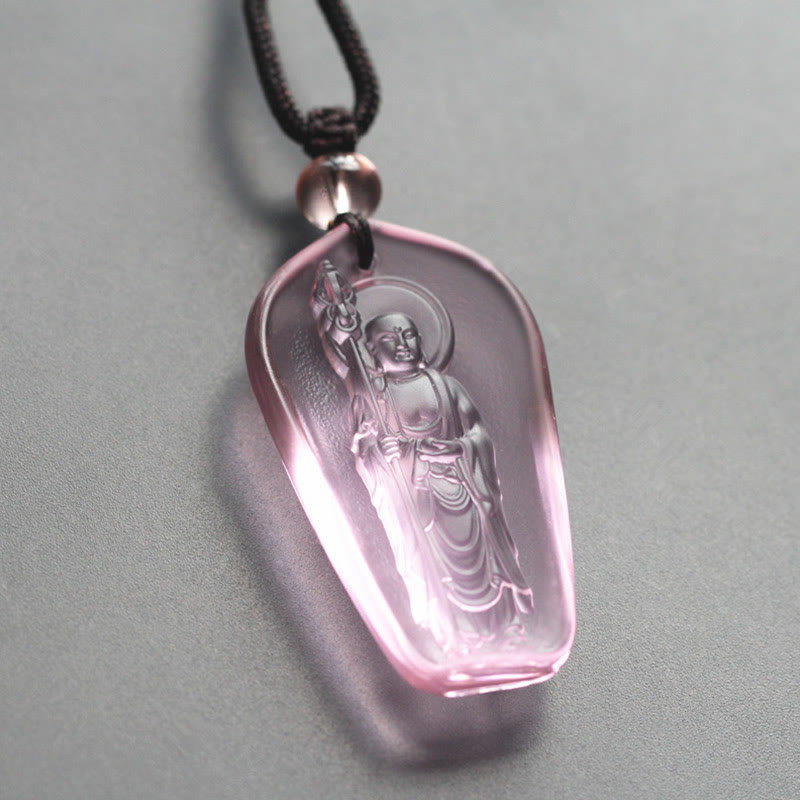 Buddha Energy Necklace Ksitigarbha Buddha Liuli Crystal Serenity Amulet Necklace Pendant