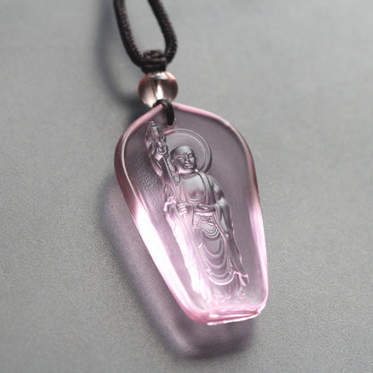 Buddha Energy Necklace Ksitigarbha Buddha Liuli Crystal Serenity Amulet Necklace Pendant