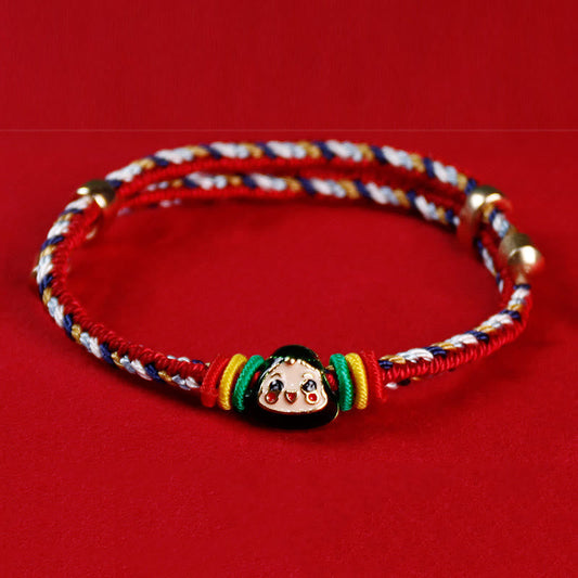 Ancient Tibetan Buddhist Red String Tradition  Colorful Rope Zongzi Pattern Fu Character Luck Handmade Bracelet