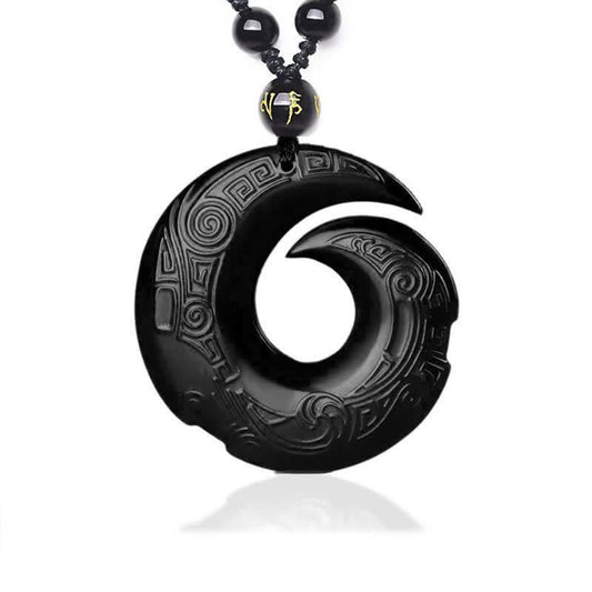 Spirituality Buddha Karma Natural Black Obsidian Ice Obsidian Strength Necklace Pendant