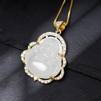 Jade  Good Luck Laughing Buddha Necklace