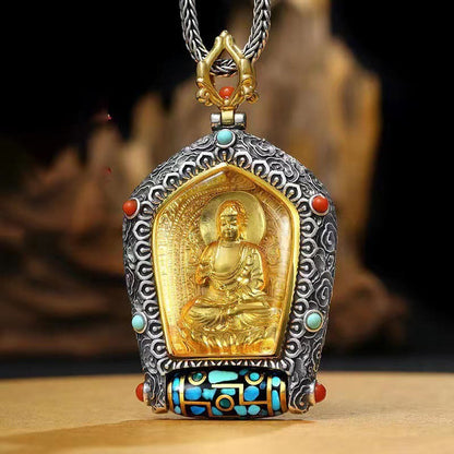 Buddha Energy Necklace Tibet Chinese Zodiac Natal Buddha Thangka Prosperity Rotatable Dzi Bead Necklace Pendant
