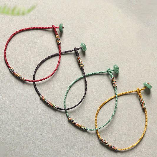 Ancient Tibetan Buddhist Red String Tradition  Tibetan Handmade Green Aventurine Luck Protection Braided Rope Bracelet
