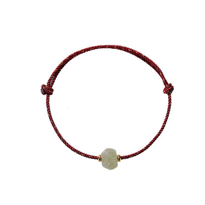 Ancient Tibetan Buddhist Red String Tradition  925 Sterling Silver Plated Gold Hetian Jade Lotus Luck Red String Bracelet
