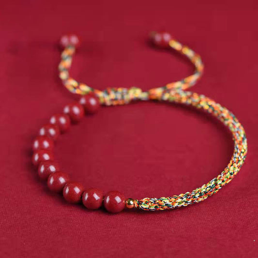 Ancient Tibetan Buddhist Red String Tradition  Natural Cinnabar King Kong Knot Blessing String Bracelet