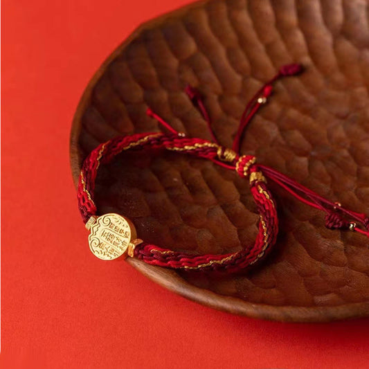 Ancient Tibetan Buddhist Red String Tradition  Five Directions Gods of Wealth Handmade Reincarnation Knot Protection String Braid Bracelet