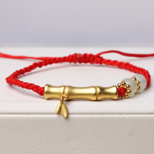 Ancient Tibetan Buddhist Red String Tradition  Bamboo Design Luck Strength Braided Bracelet
