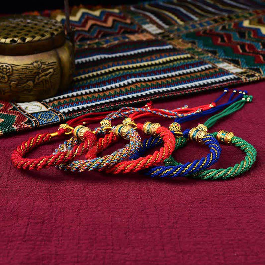 Ancient Tibetan Buddhist Red String Tradition  Tibetan Handmade Luck Thangka Prayer Wheel Charm Weave String Bracelet