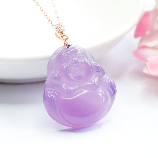 Jade  Laughing Buddha Purple Jade Happiness Necklace Pendant