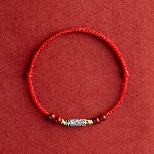 Spirituality Buddha Karma 925 Sterling Silver Koi Fish Cinnabar Bead Wealth Handcrafted Braided Bracelet Anklet