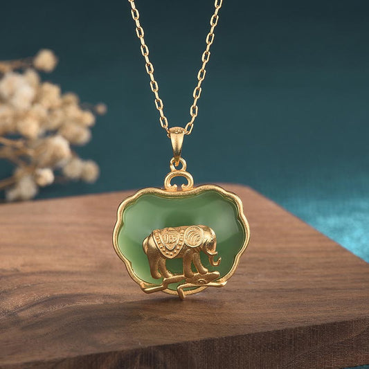 Jade  Natural Jade Elephant Healing Necklace Pendant