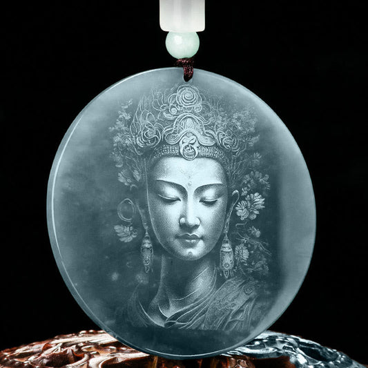 Jade  Kwan Yin Avalokitesvara Jade Abundance String Necklace Pendant