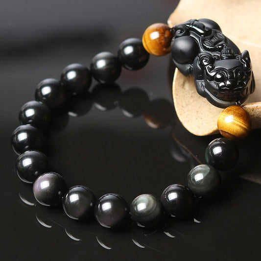 Spirituality Buddha Karma FengShui PiXiu Rainbow Obsidian Tiger Eye Wealth Bracelet