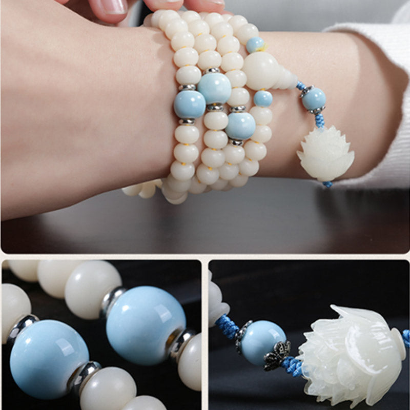Spirituality Buddha Karma Bodhi Seed Bead Lotus Blessing Charm Bracelet