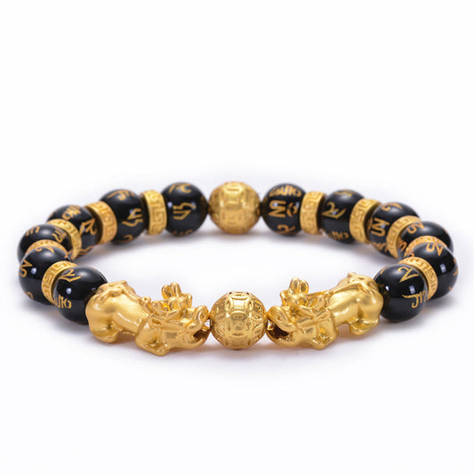 Spirituality Buddha Karma Double Pixiu Obsidian Wealth Bracelet