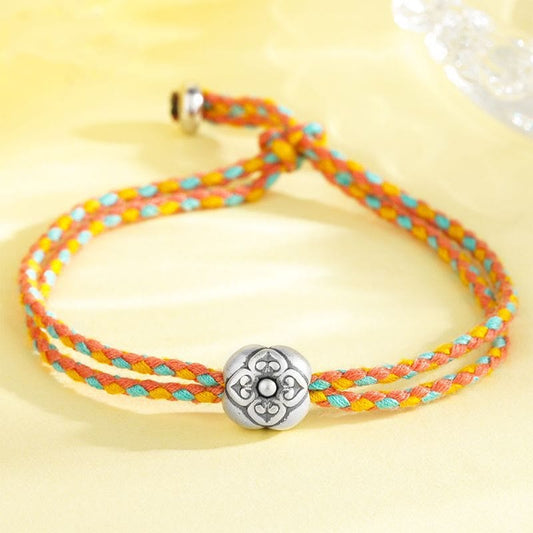 Ancient Tibetan Buddhist Red String Tradition  999 Sterling Silver Persimmon Luck Multicolored Braided Bracelet