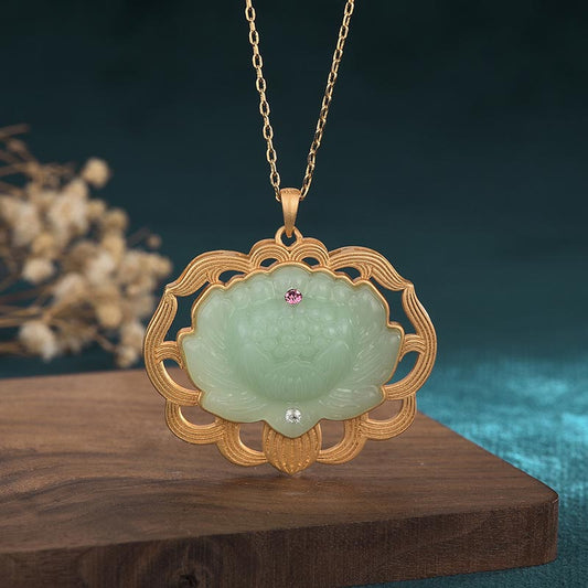 Jade  Natural Jade Lotus Harmony Necklace Pendant