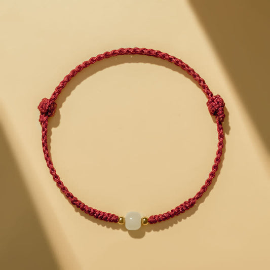 Ancient Tibetan Buddhist Red String Tradition  Handcrafted Jade Lucky Bead Abundance Braided Bracelet