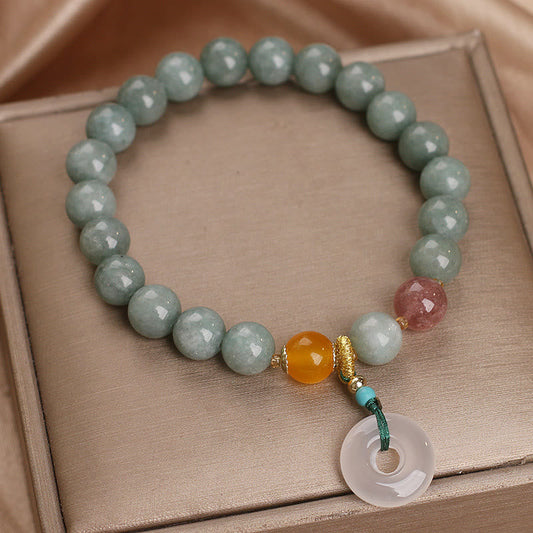 Jade  Natural Jade Strawberry Quartz Bead Peace Buckle Prosperity Bracelet