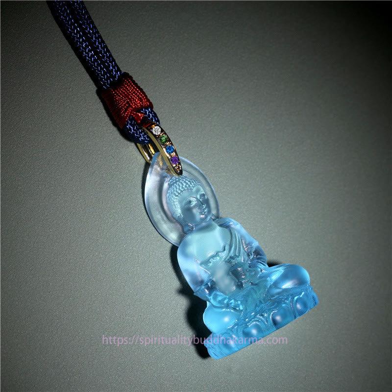 Buddha Energy Necklace Blue Tathagata Buddha Medicine Buddha Liuli Crystal Serenity Amulet Necklace Pendant